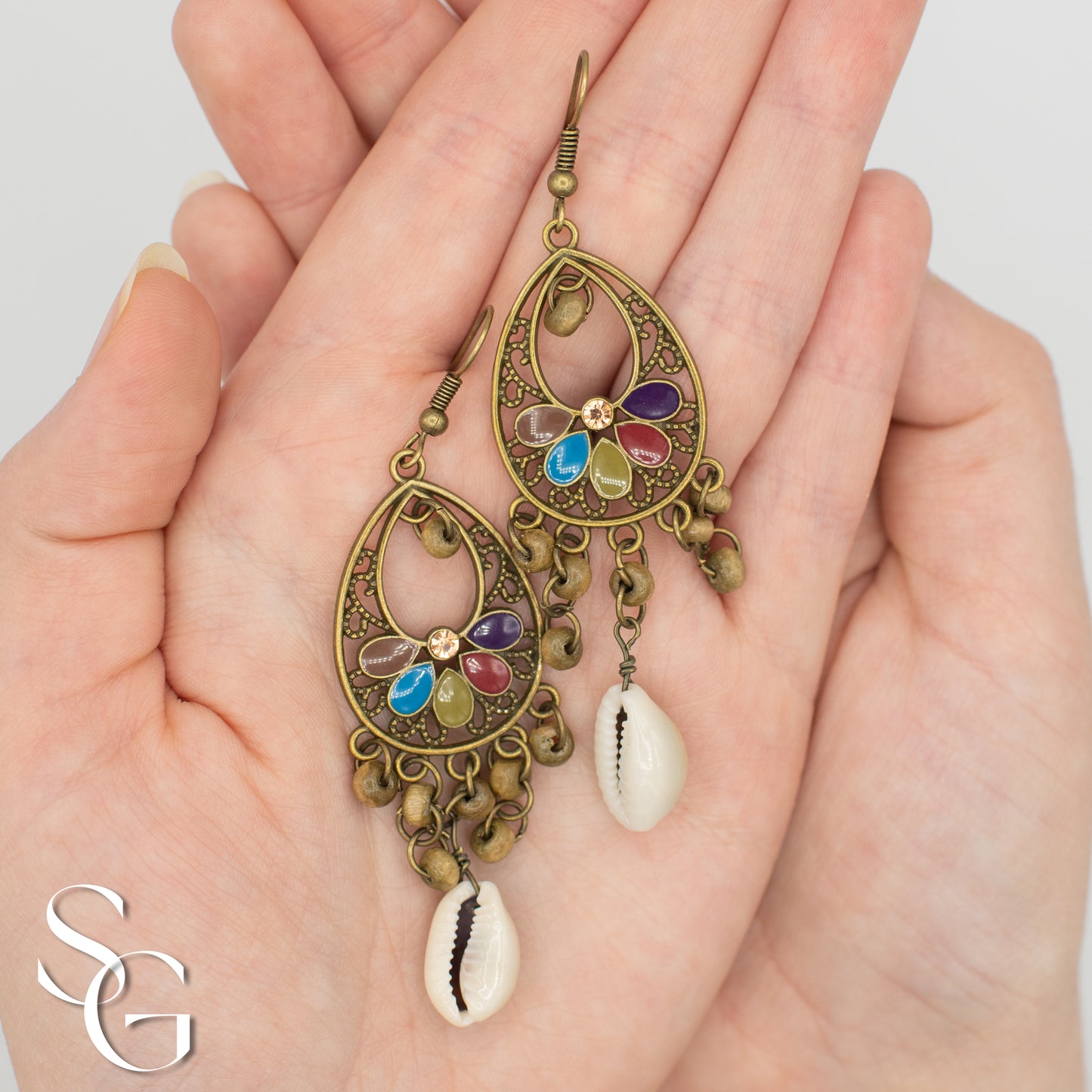 3 Pairs/Set Bohemian Boho Earrings - Feather, Tassle and Shell, C#1