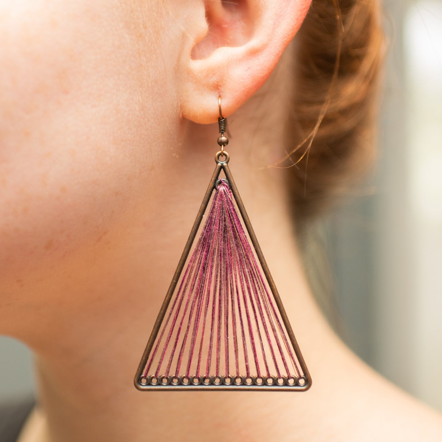 Purple Geometric Triangle Woven Cloth Boho Earrings