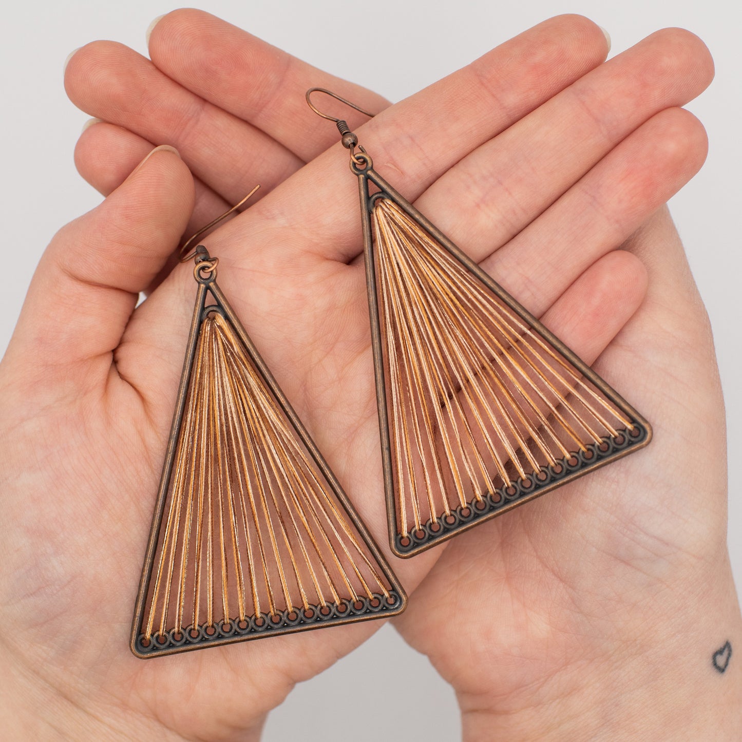 Red Geometric Triangle Woven Cloth Boho Earrings