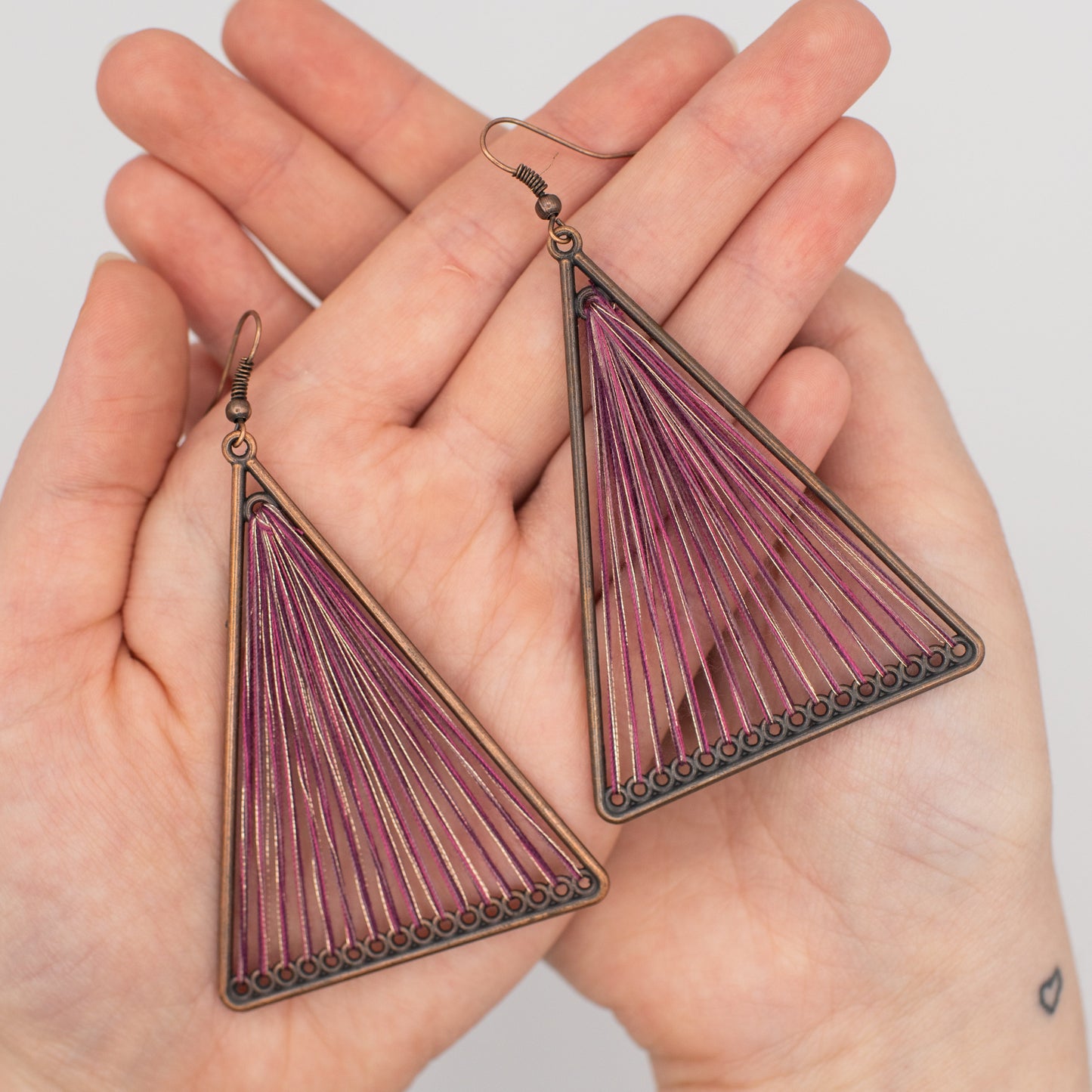 Red Geometric Triangle Woven Cloth Boho Earrings