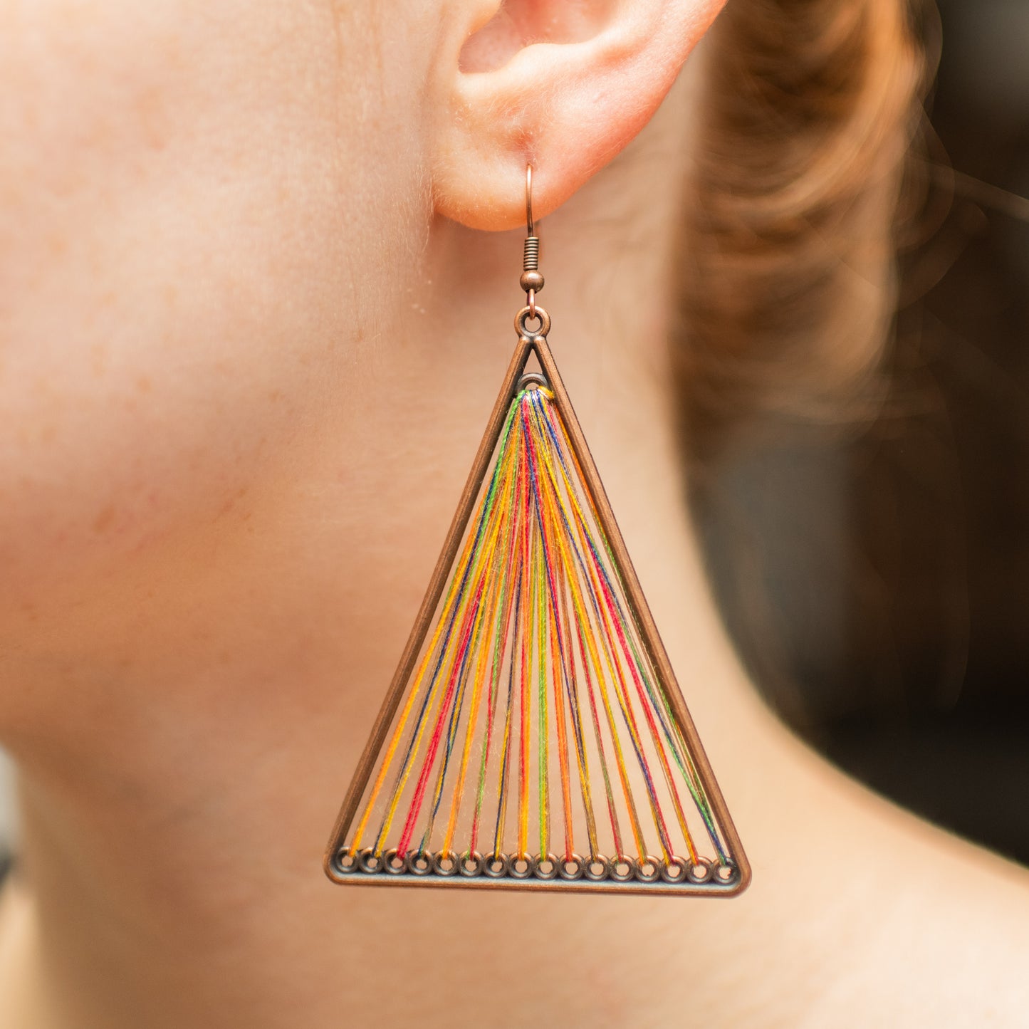 Rainbow Geometric Triangle Woven Cloth Boho Earrings