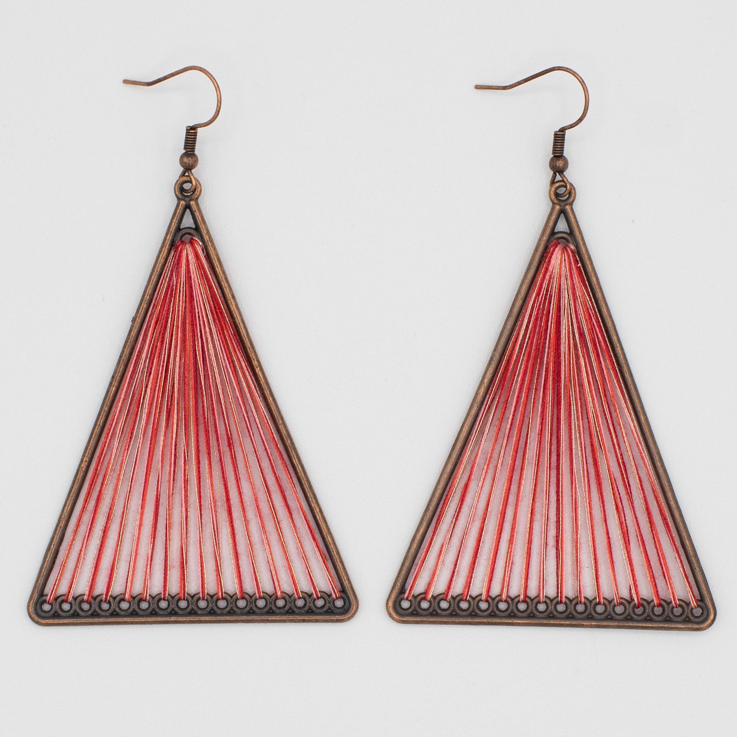 Red Geometric Triangle Woven Cloth Boho Earrings