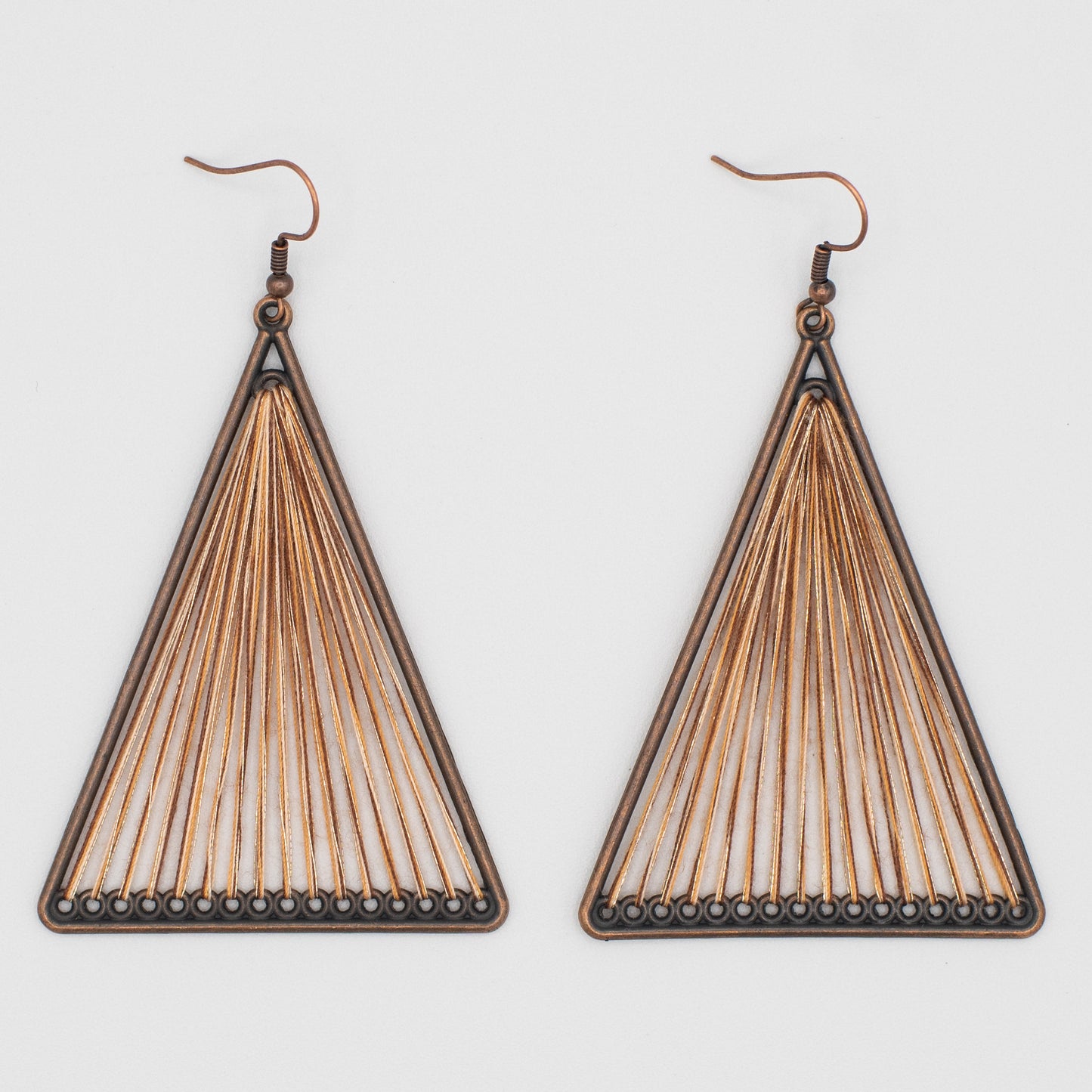 Brown Geometric Triangle Woven Cloth Boho Earrings
