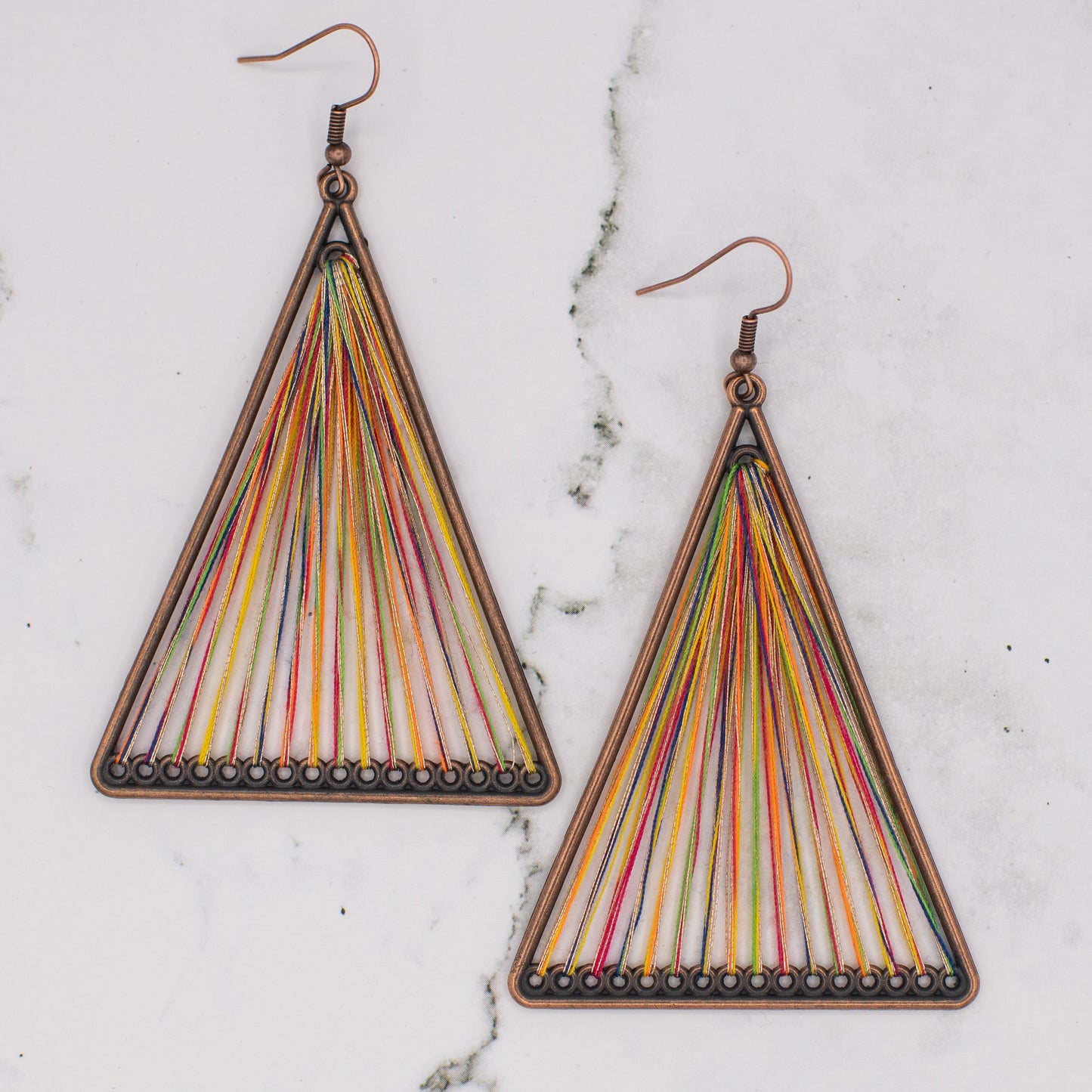 Rainbow Geometric Triangle Woven Cloth Boho Earrings