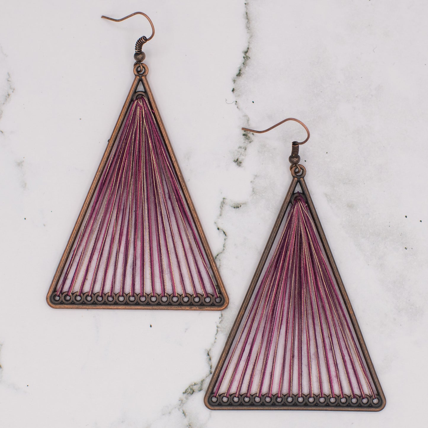 Purple Geometric Triangle Woven Cloth Boho Earrings