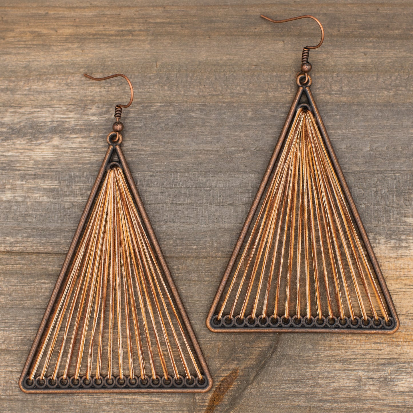 Brown Geometric Triangle Woven Cloth Boho Earrings