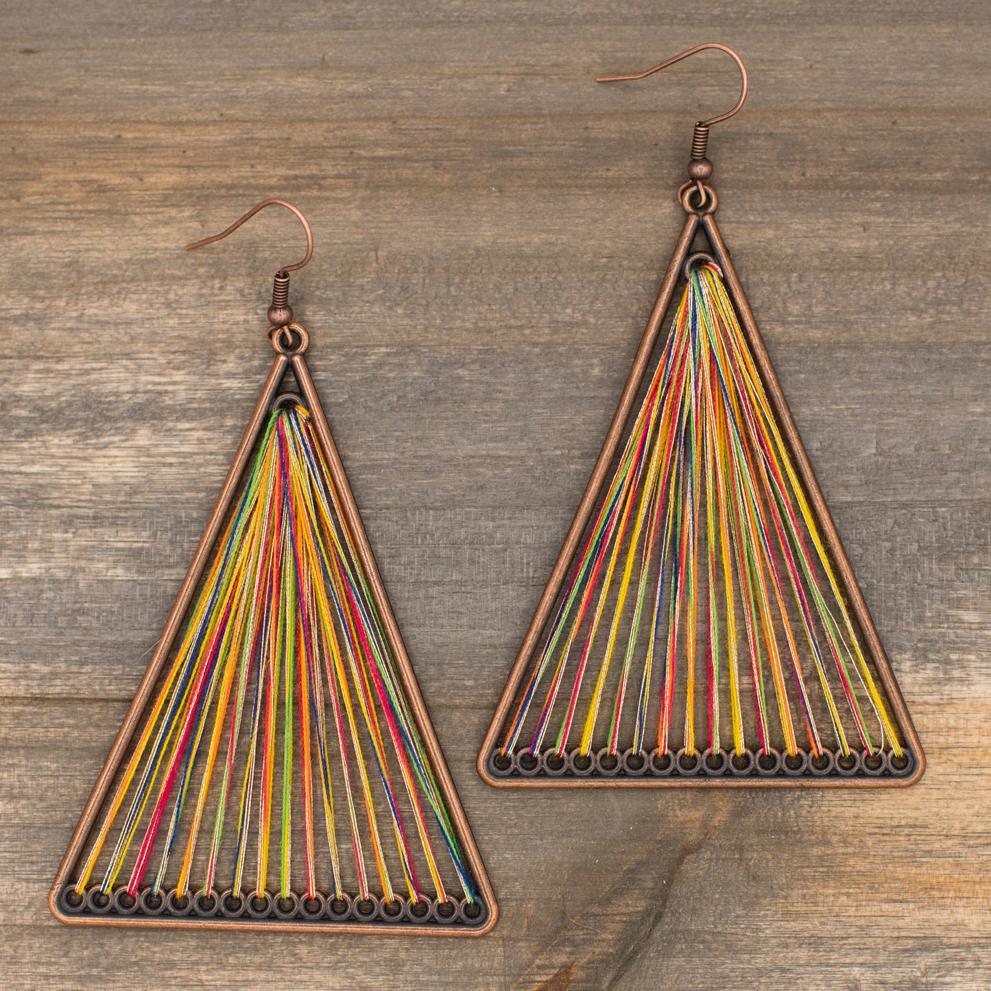 Rainbow Geometric Triangle Woven Cloth Boho Earrings