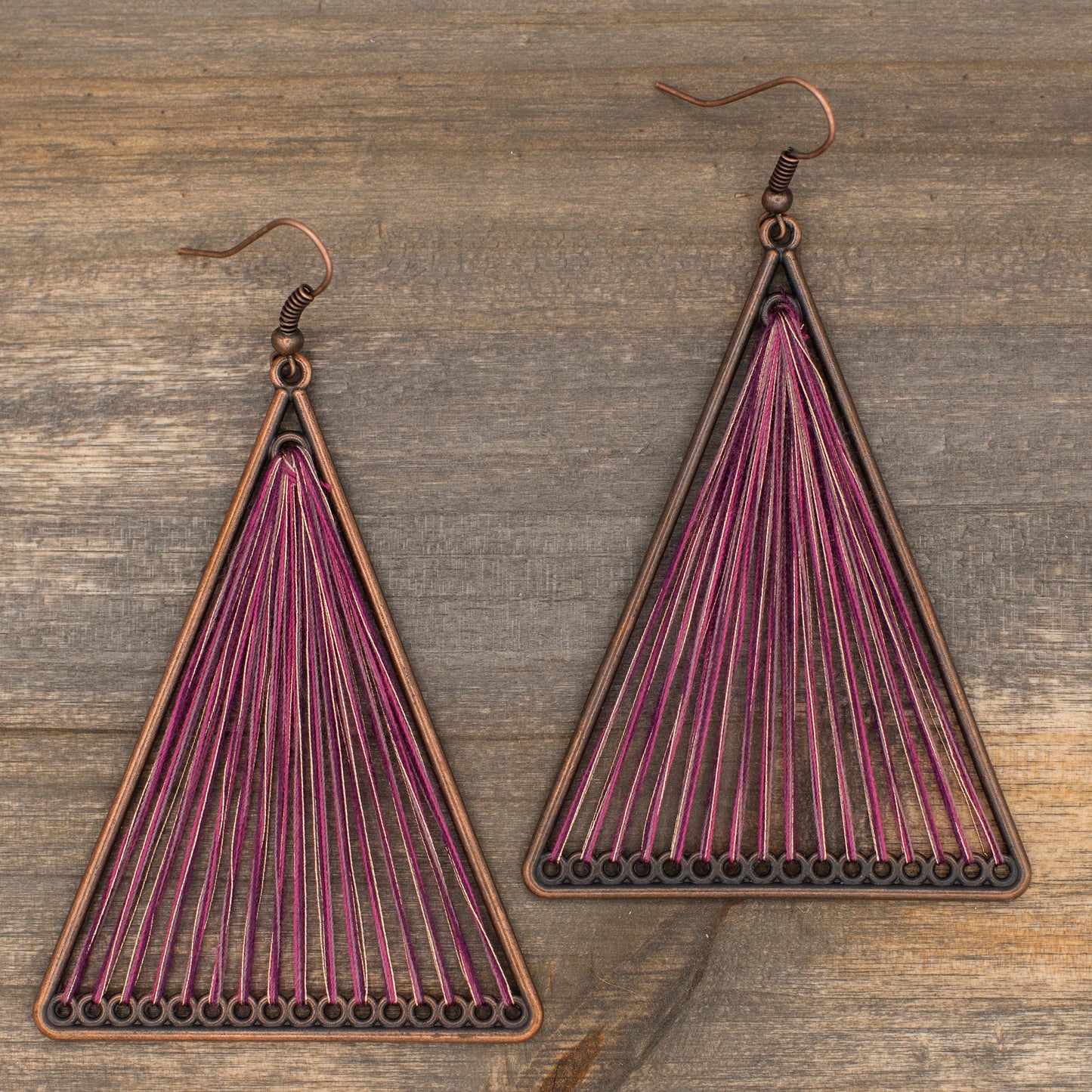 Purple Geometric Triangle Woven Cloth Boho Earrings