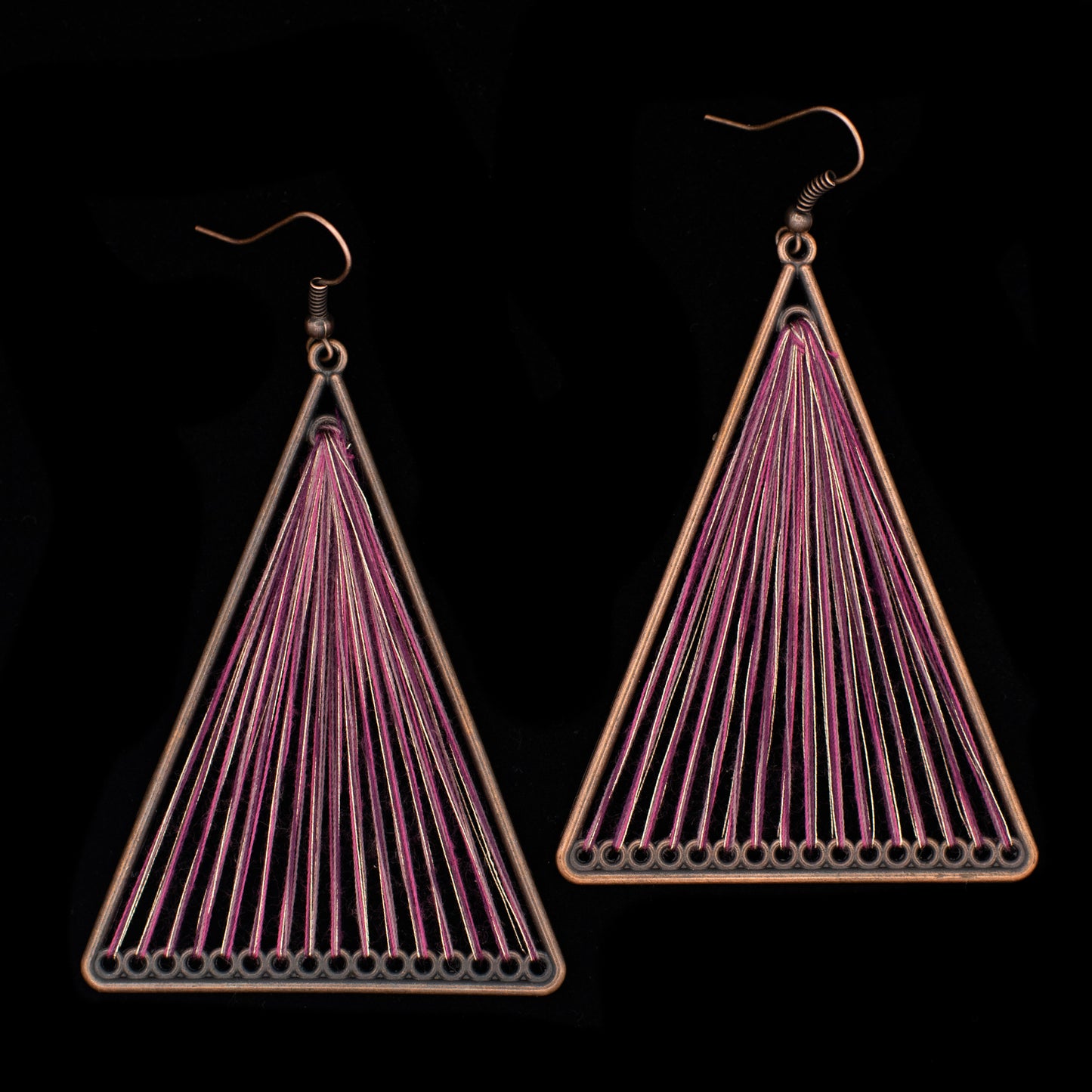 Purple Geometric Triangle Woven Cloth Boho Earrings