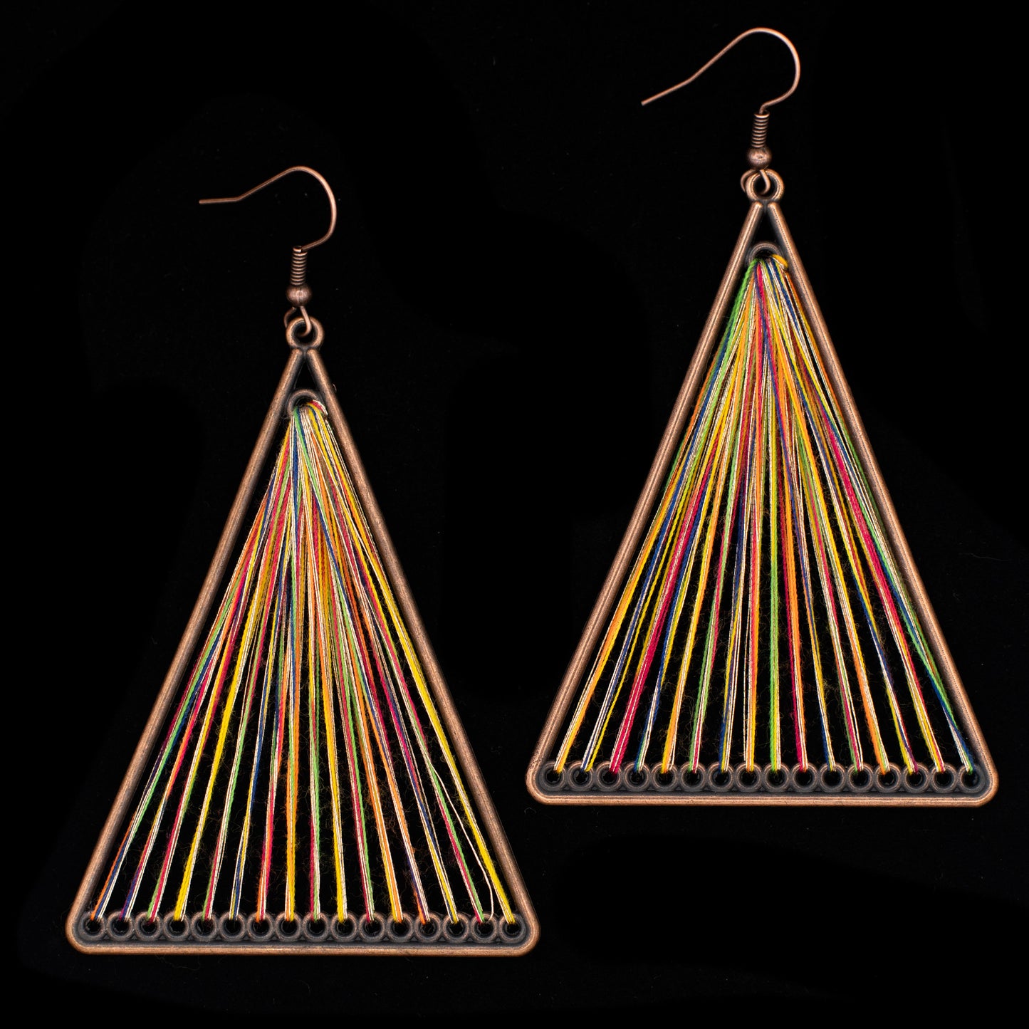 Rainbow Geometric Triangle Woven Cloth Boho Earrings