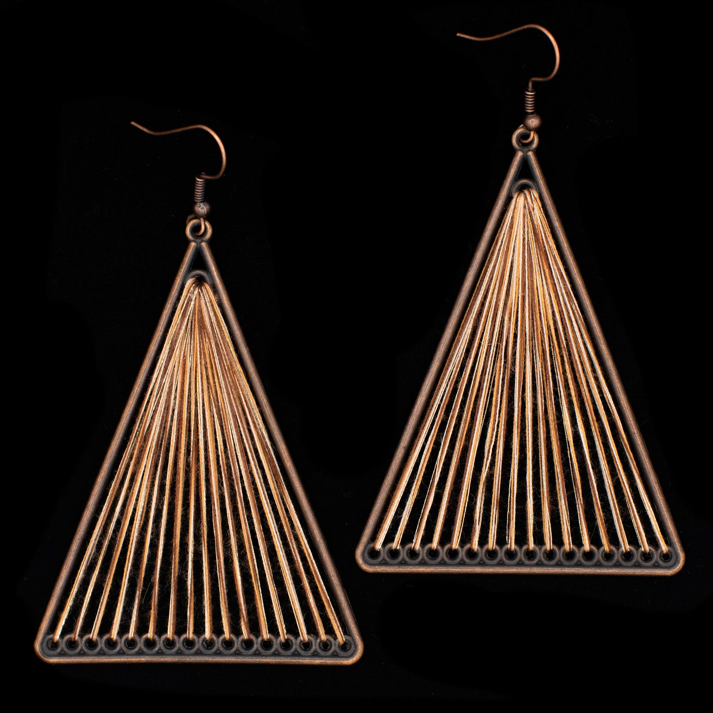 Brown Geometric Triangle Woven Cloth Boho Earrings