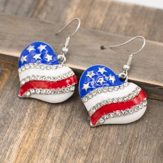 American Flag Heart Earrings