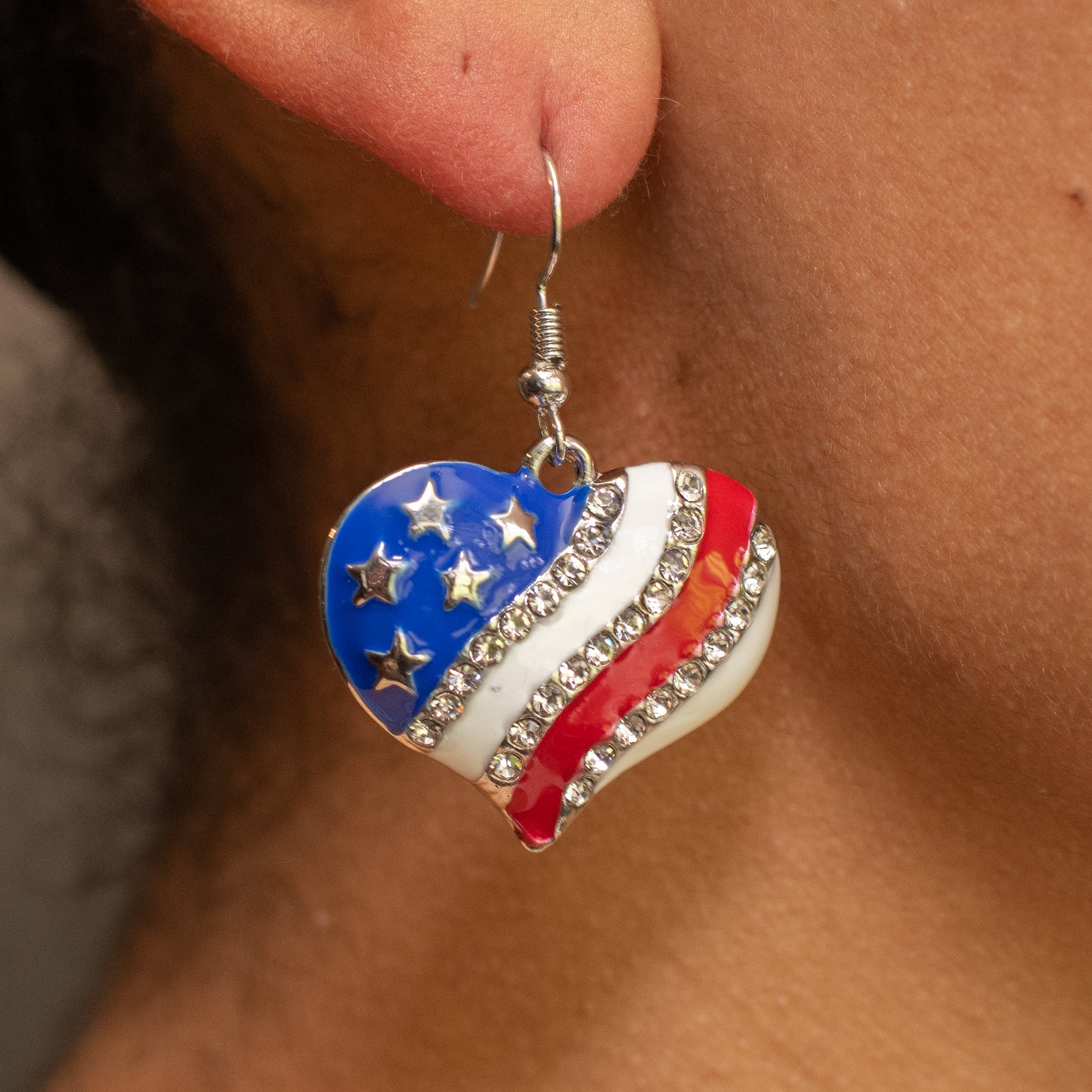 American Flag Heart Earrings