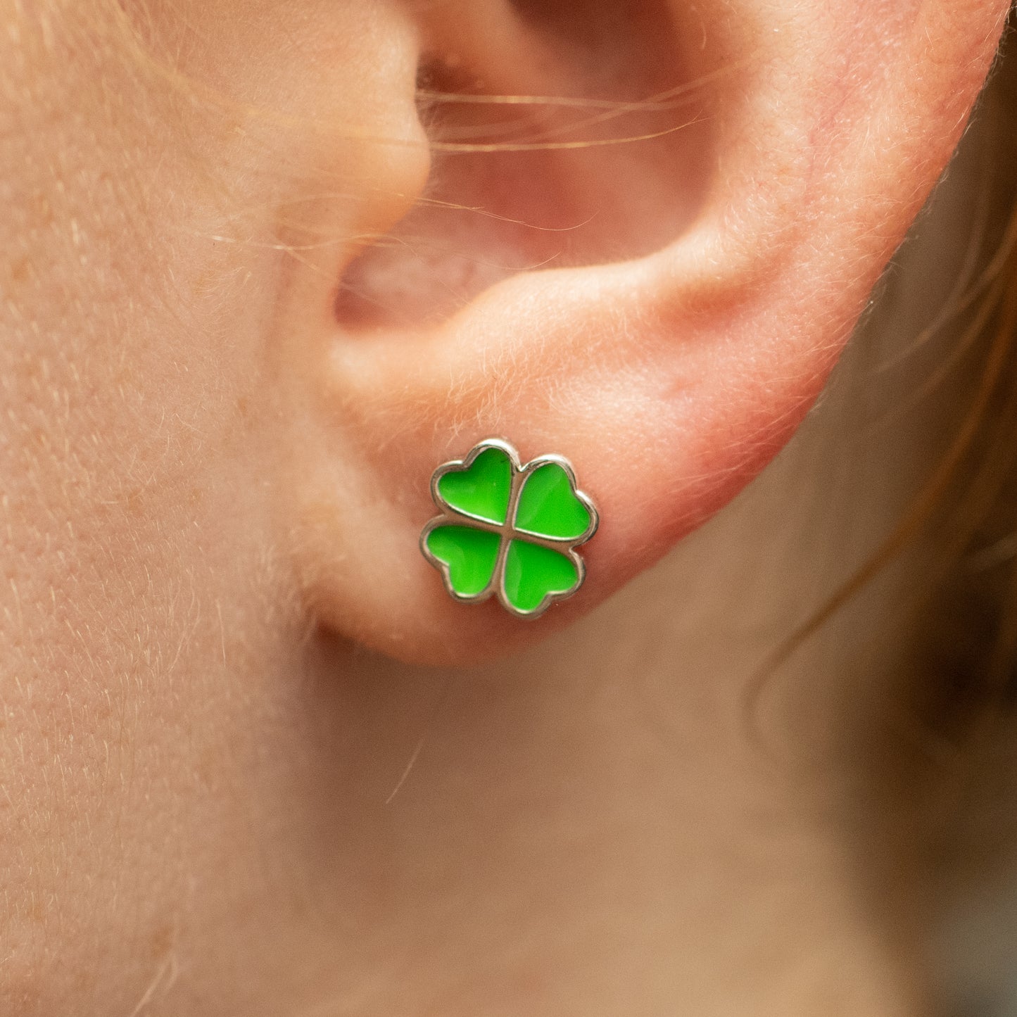 Green Four Leaf Clover "Lucky" Stud Earrings