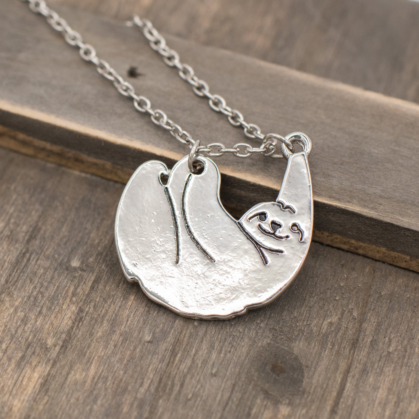 Cute Silver Hanging Sloth Animal Pendant Necklace