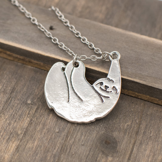 Cute Silver Hanging Sloth Animal Pendant Necklace