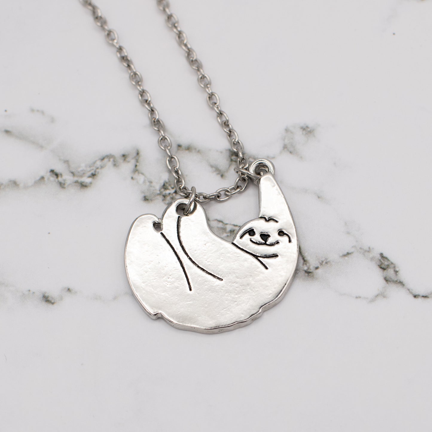 Cute Silver Hanging Sloth Animal Pendant Necklace