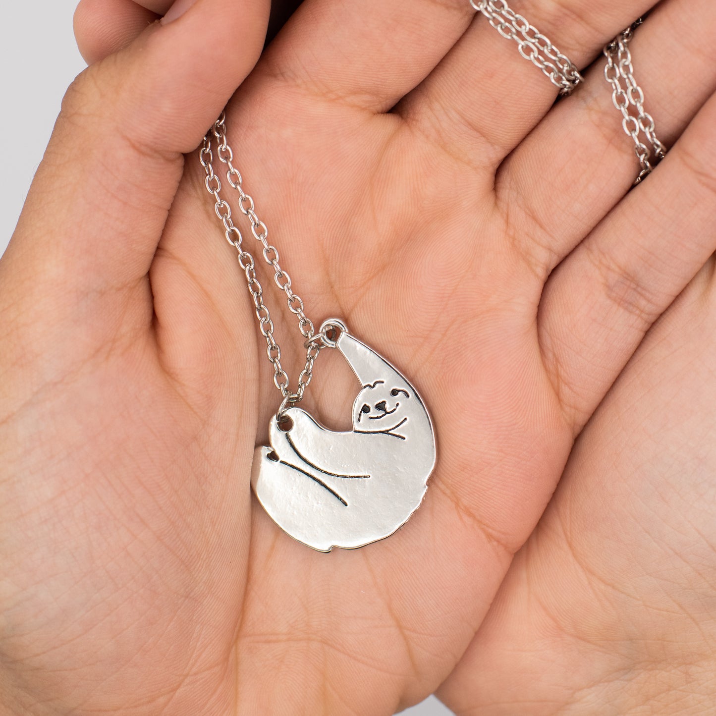 Cute Silver Hanging Sloth Animal Pendant Necklace