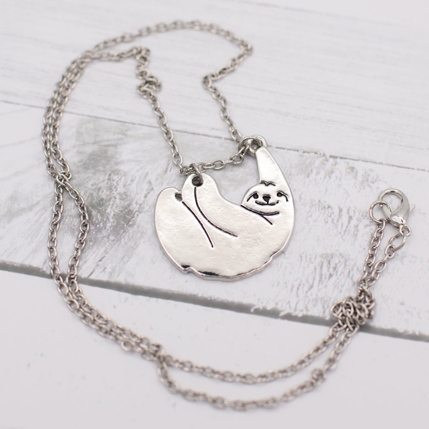 Cute Silver Hanging Sloth Animal Pendant Necklace