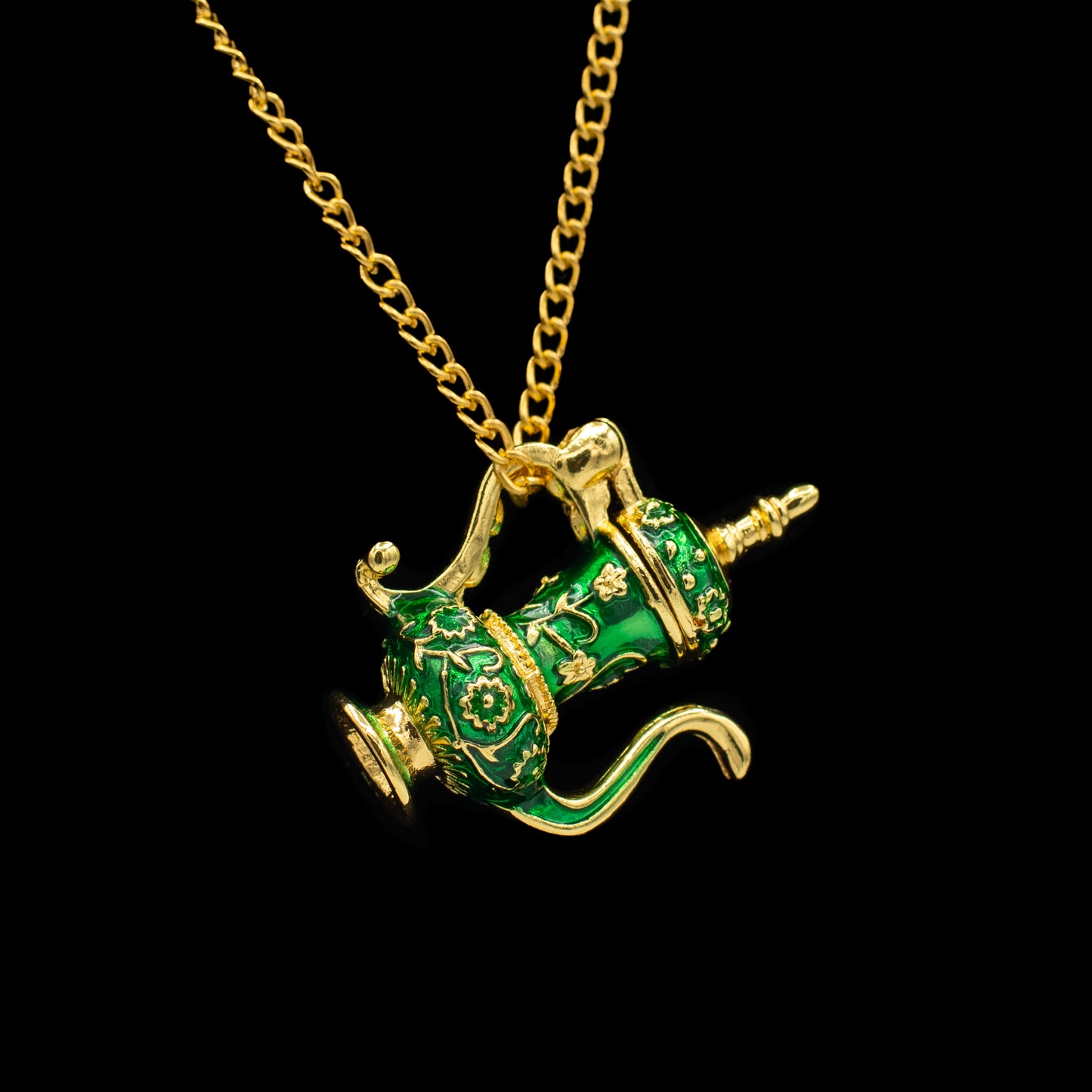 Green & Gold Arabic Style Teapot Locket Neckalce
