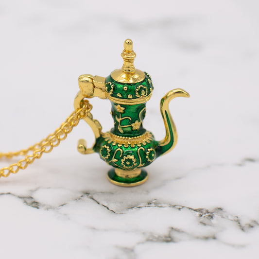 Green & Gold Arabic Style Teapot Locket Neckalce