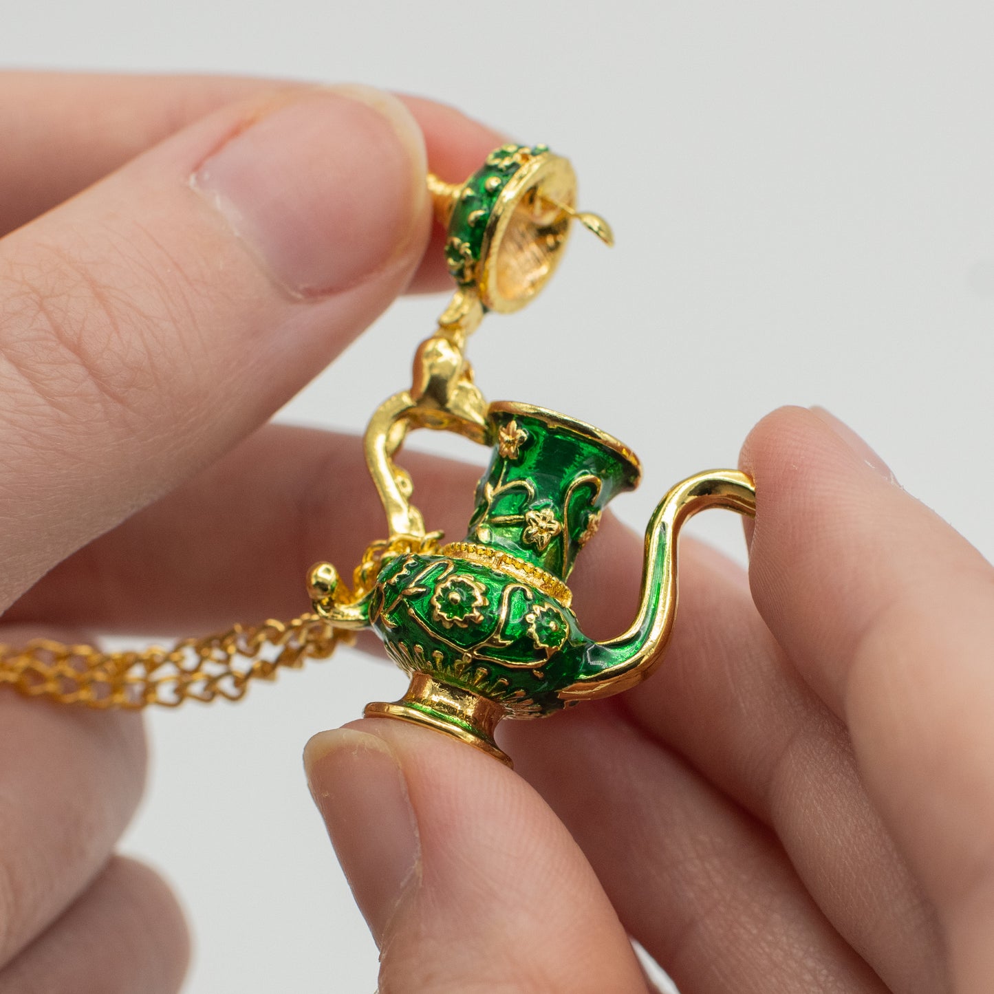 Green & Gold Arabic Style Teapot Locket Neckalce