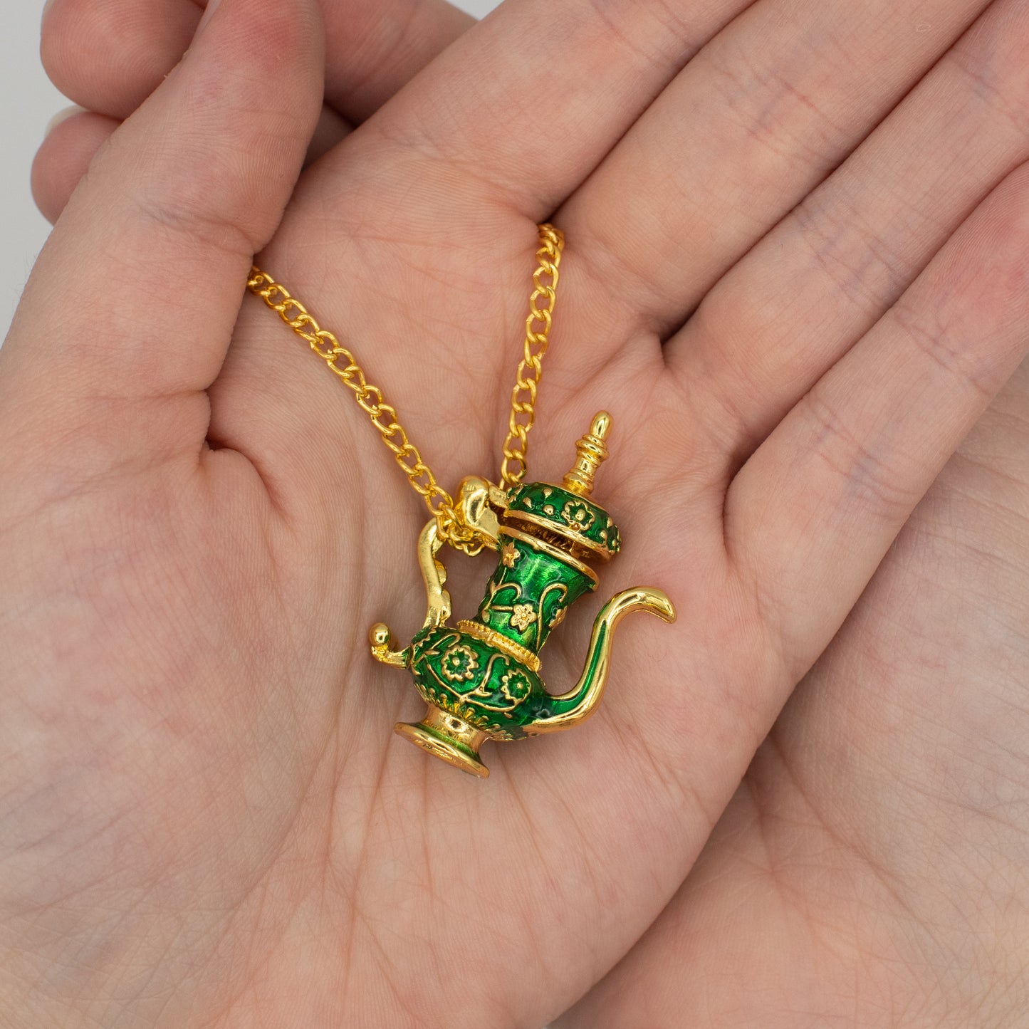 Green & Gold Arabic Style Teapot Locket Neckalce