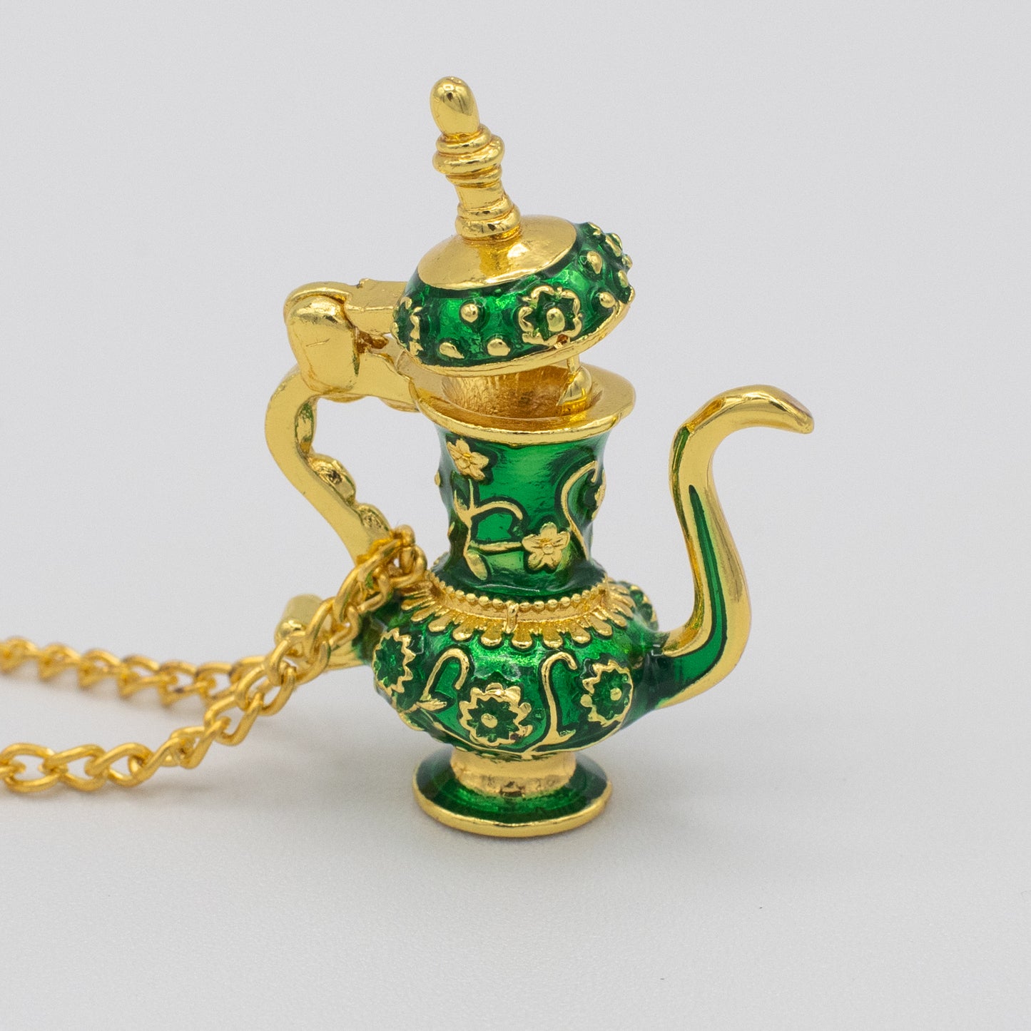Green & Gold Arabic Style Teapot Locket Neckalce