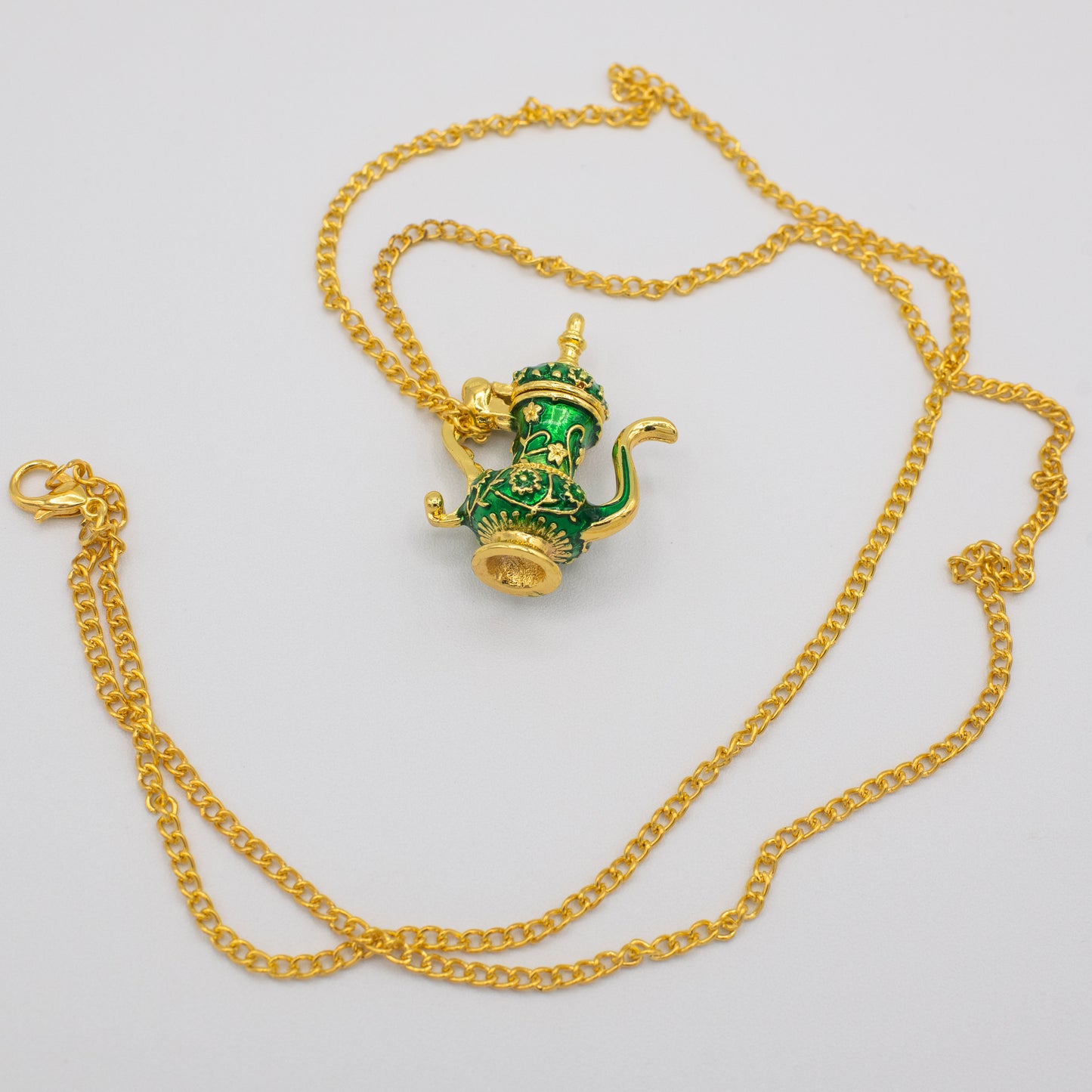 Green & Gold Arabic Style Teapot Locket Neckalce