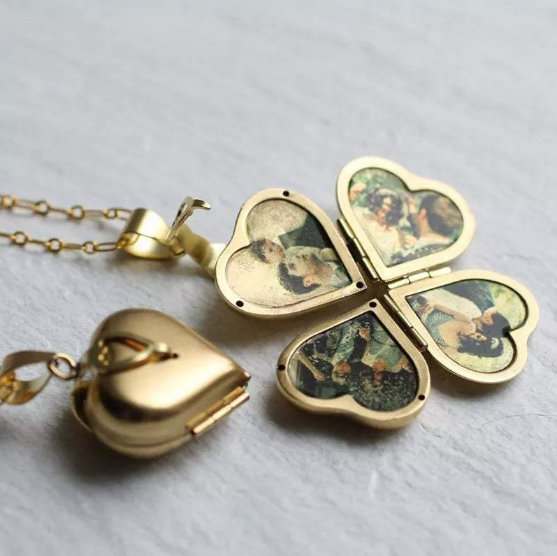 4 Photo Locket, Heart Shaped Gold Photo Locket Necklace