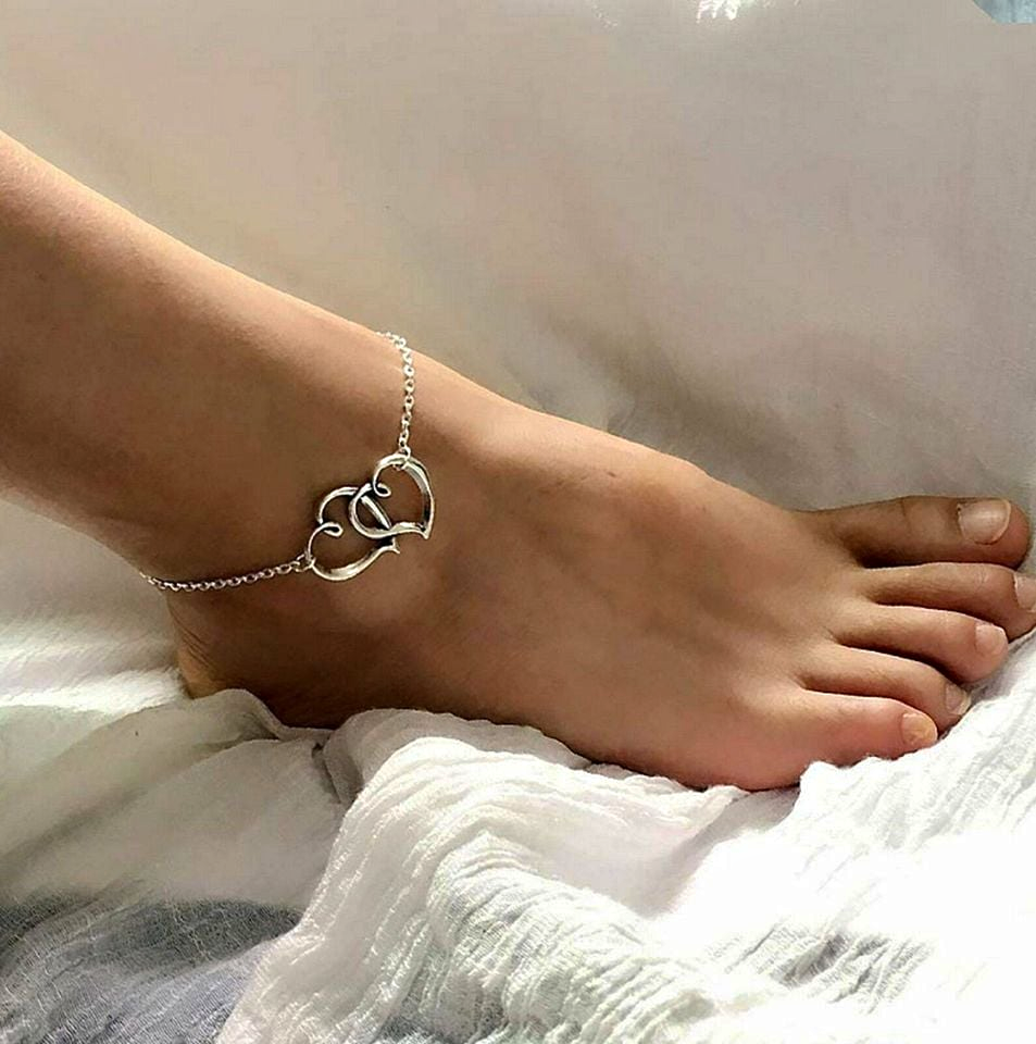 Slim Double Heart Love Gold Anklet, Bracelet