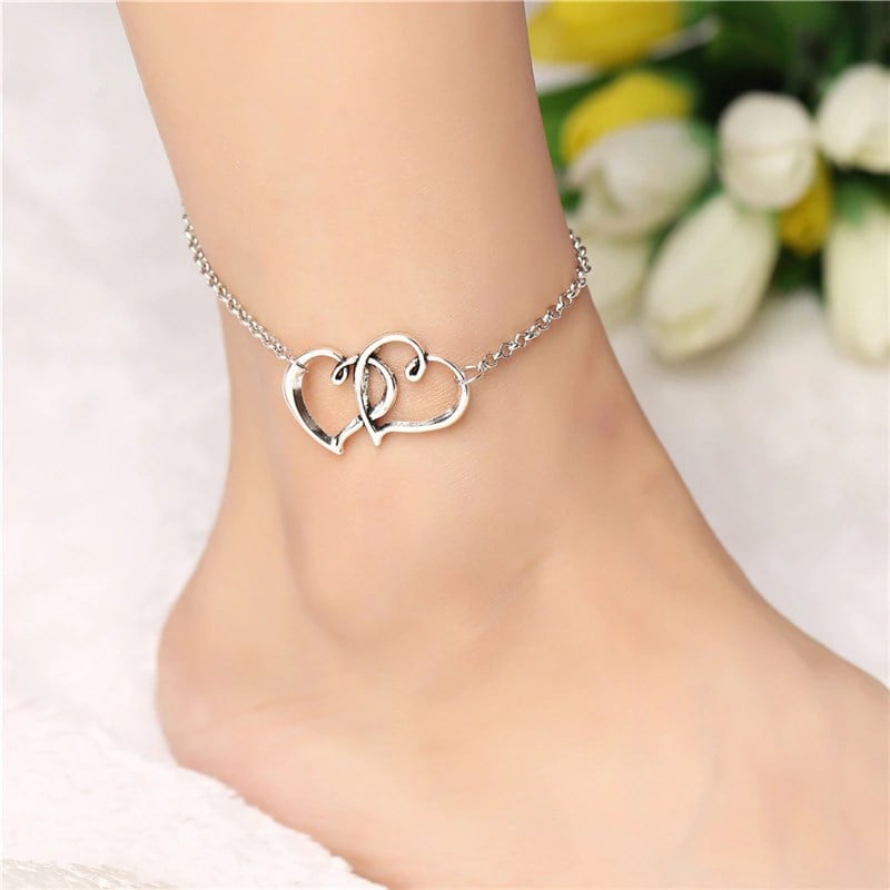 Slim Double Heart Love Gold Anklet, Bracelet
