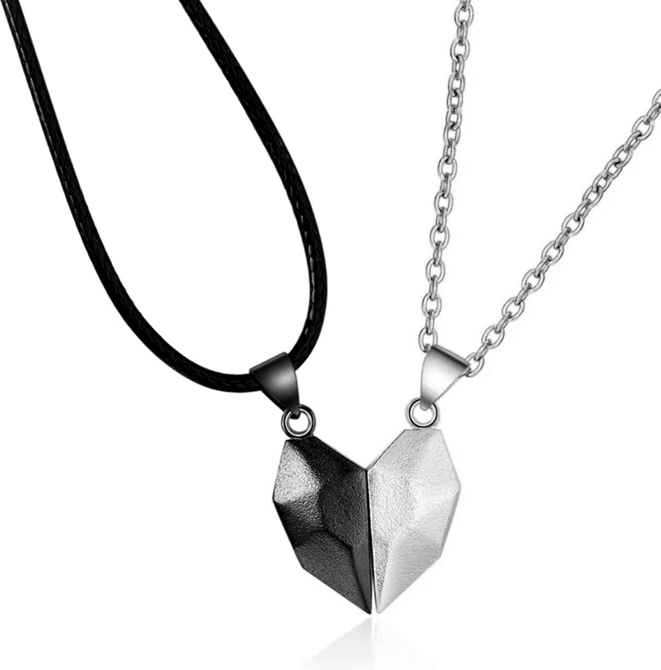 Magnetic Black and White Heart Two Piece Necklace for Couple