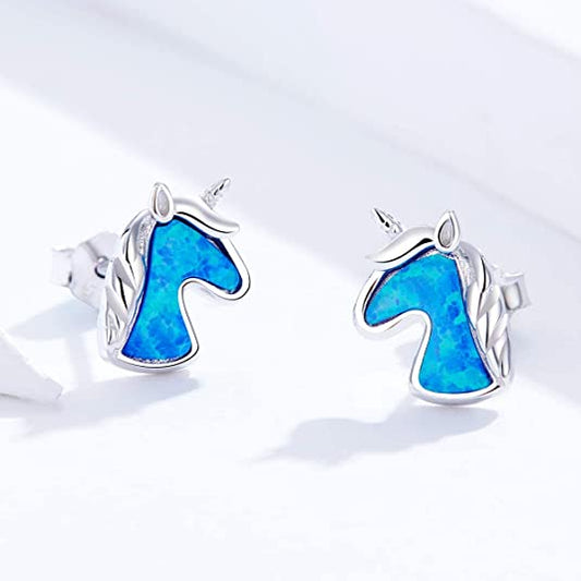 Bright Blue Beautiful Unicorn Stud Earrings