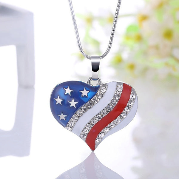 American Flag Heart Necklace