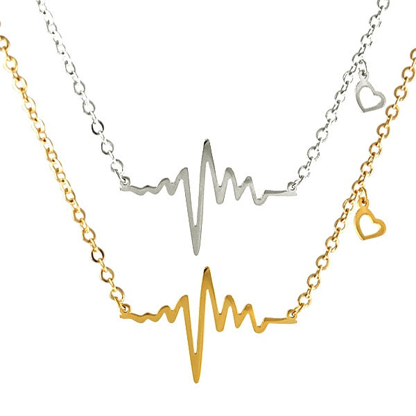 Silver Heartbeat ECG, EKG with Heart Charm Necklace