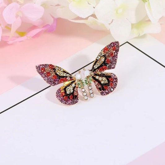 Colorful Crystal Fuchsia Butterfly Wing Earrings