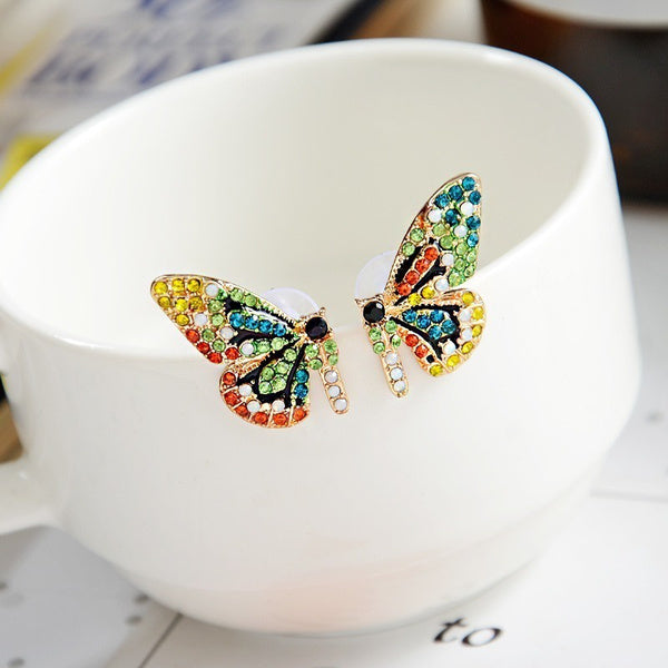 Colorful Crystal Rainbow Butterfly Wing Earrings