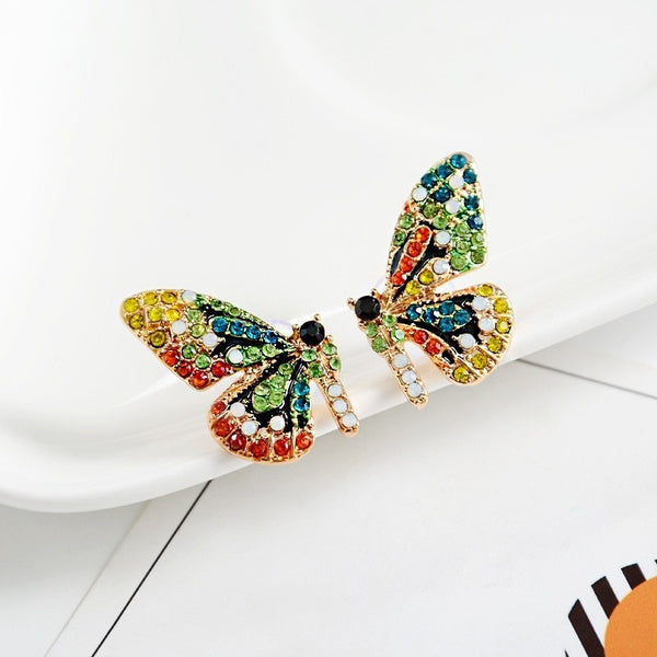 Colorful Crystal Rainbow Butterfly Wing Earrings