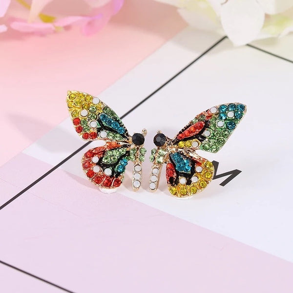 Colorful Crystal Rainbow Butterfly Wing Earrings
