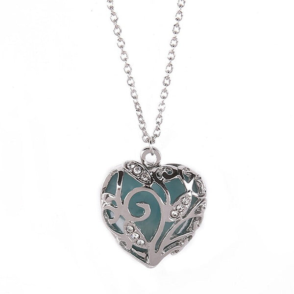 Luminous Purple Heart, Glow in the Dark Silver Necklace