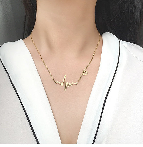 Silver Heartbeat ECG, EKG with Heart Charm Necklace