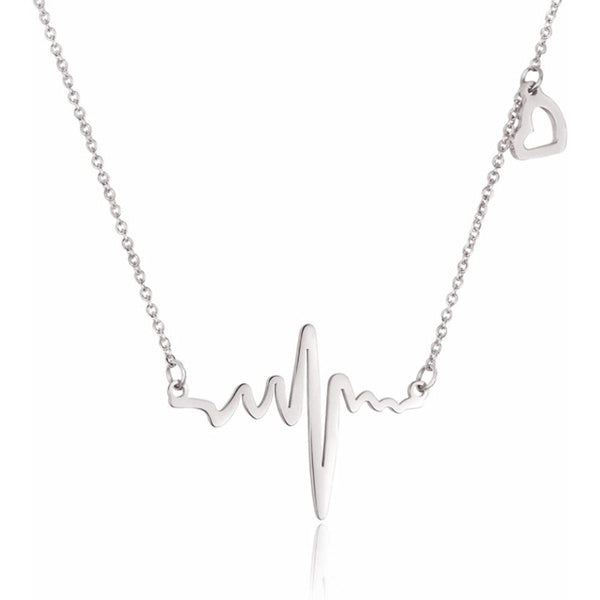 Gold Heartbeat ECG, EKG with Heart Charm Necklace