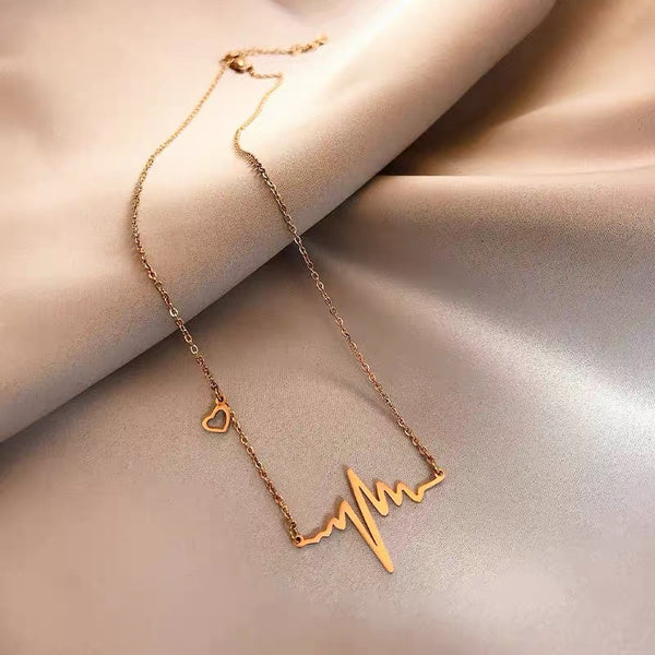 Silver Heartbeat ECG, EKG with Heart Charm Necklace