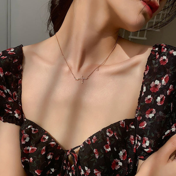 Silver Heartbeat ECG, EKG with Heart Charm Necklace