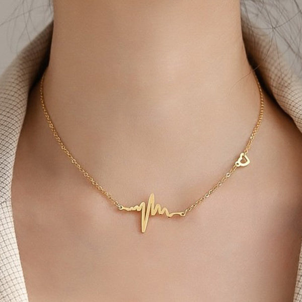 Silver Heartbeat ECG, EKG with Heart Charm Necklace