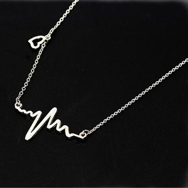 Gold Heartbeat ECG, EKG with Heart Charm Necklace