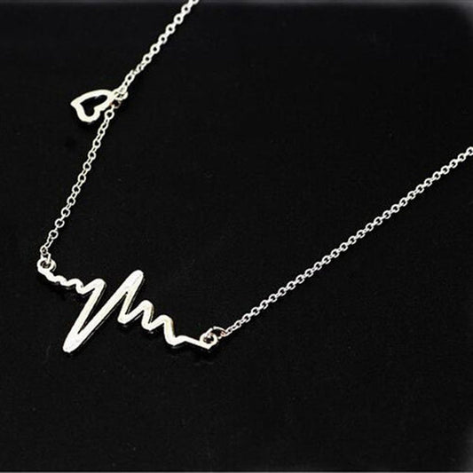 Silver Heartbeat ECG, EKG with Heart Charm Necklace