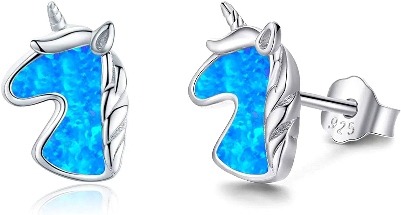 White and Silver Beautiful Unicorn Stud Earrings