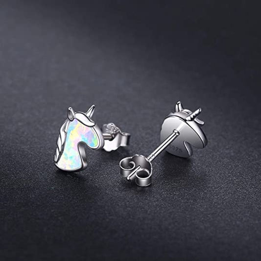 White and Silver Beautiful Unicorn Stud Earrings